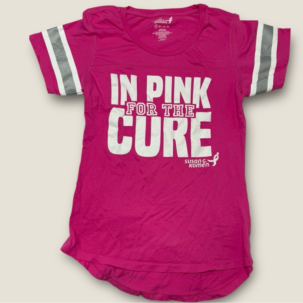Susan G. Komen Pink Short Sleeve Women's Top Size Small Glittery - Picture 1 of 5